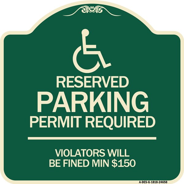 Connecticut Reserved Parking Permit Required Violators Fined Min $150 Alum, 18" x 18", G-1818-24658